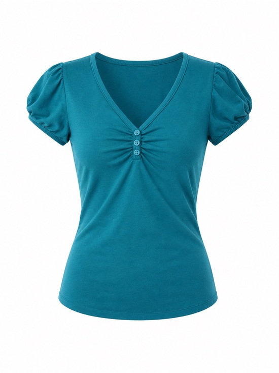 Streetwear Society Tops - Streetwear Society Teal Short Sleeve V-Neck Top